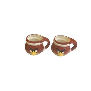 Set Of 2 Angry Birds Holiday Mugs - Handmade Ceramic 4" High 3.5" Wide